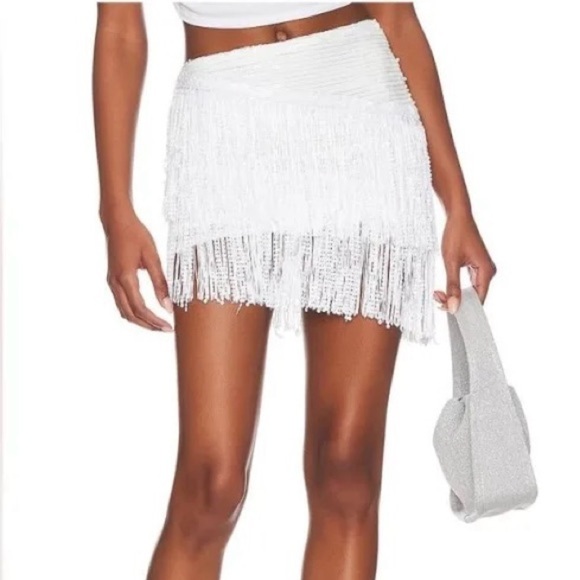 Superdown Akira Fringe Mini Skirt – Sequin Fringe Micro Mini - White - Size XS - Picture 4 of 11